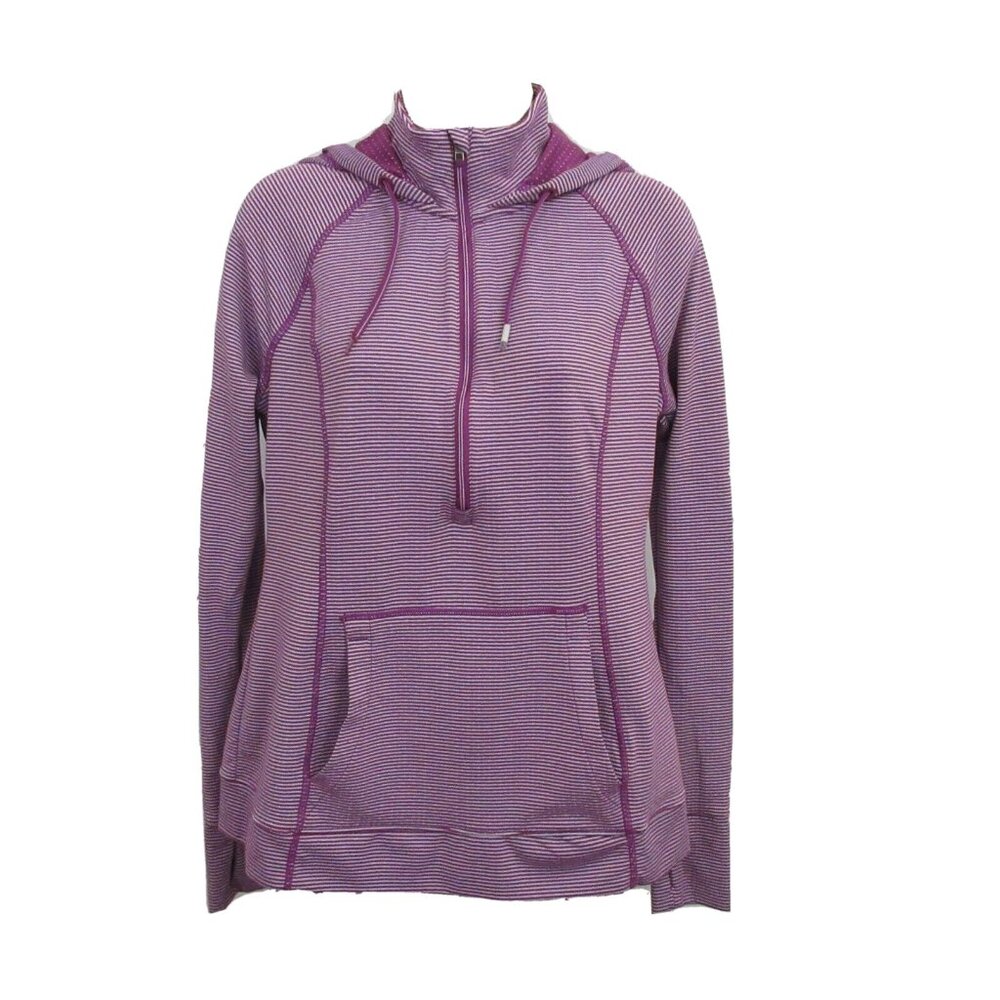 Tangerine Activewear Hoodie Sz Med Pink Striped Long Sleeve Half Zip Thumbholes